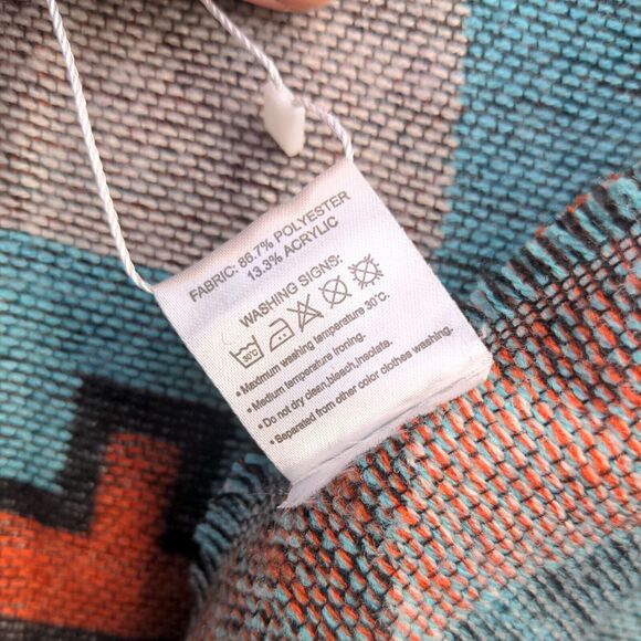 Urban Coco Women's Poncho Cape Sweater Multi Frayed Western Aztec W/Tags - Picture 11 of 14